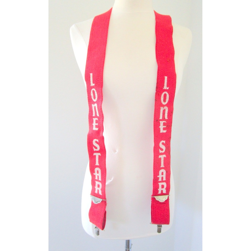 Lone Star Beer Vintage Suspenders Red Stretch Adjustable Clip On Movie Prop
